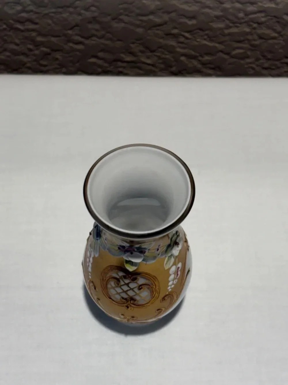 antique Bohemian art glass vase elaborate gold gilt detailing raised enamel flow